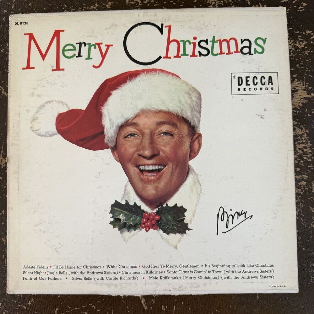 Bing Crosby Merry Christmas LP Decca DL 8128 HEAR Rainbow Label Mono VG+ Vinyl